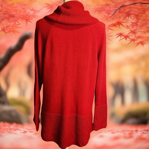 Calvin Klein Red Cowl Neck Knit Pullover Crocheted Trim Sweater Size Large - Picture 9 of 13